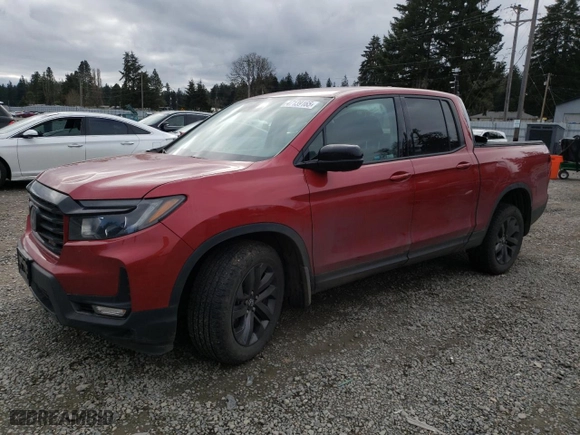 2021 Honda Ridgeline Sport with VIN 5FPYK3F13MB008011, listed as a Copart auction lot 47139165 with 21,945 mi miles and Salvage Title. Bid and sale history available at carsss.com. Image 1.