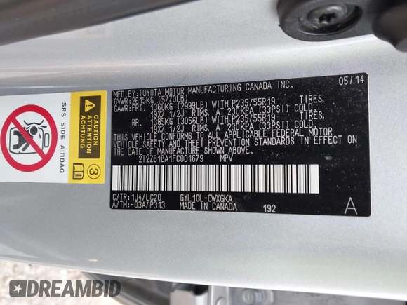 2015 Lexus RX 450h with VIN 2T2ZB1BA1FC001679, listed as a IAAI auction lot 41900991 with 135,828 mi miles and . Bid and sale history available at DreamBid. Image 9.