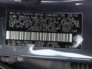 2010 Toyota Prius II with VIN JTDKN3DU1A0150564, listed as a IAAI auction lot 42033500 with 261,771 mi miles. Bid and sale history available at carsss.com. Image 9.