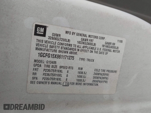 2006 Chevrolet Express Cargo with VIN 1GCFG15X861171275, listed as a IAAI auction lot 42209259 with 192,631 mi miles and . Bid and sale history available at DreamBid. Image 9.