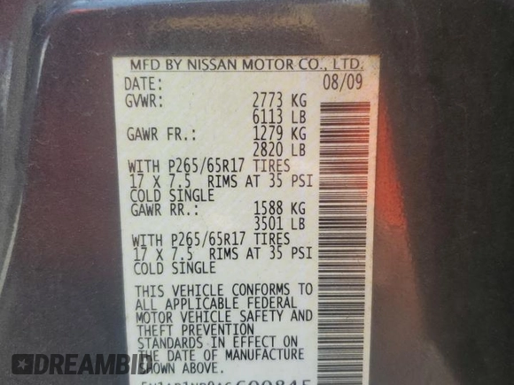 2010 Nissan Pathfinder SE with VIN 5N1AR1NB9AC600845, listed as a Copart auction lot 57846565 with 199,399 mi miles and Salvage title. Bid and sale history available at DreamBid. Image 14.