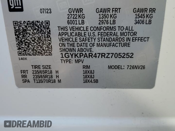 2024 Cadillac XT6 FWD Luxury with VIN 1GYKPAR47RZ705252, listed as a Copart auction lot 49244015 with 26,838 mi miles and Salvage title. Bid and sale history available at DreamBid. Image 15.