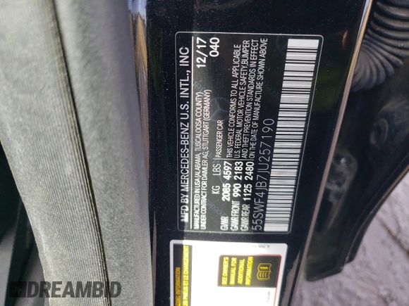 2018 Mercedes-Benz C 300 with VIN 55SWF4JB7JU257190, listed as a Copart auction lot 47238505 with 61,712 mi miles and Salvage title. Bid and sale history available at DreamBid. Image 13.