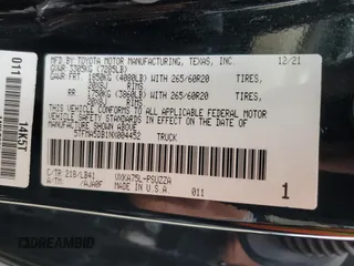 2022 Toyota Tundra 1794 Edition with VIN 5TFMA5DB1NX004452, listed as a Copart auction lot 43456365 with 37,191 mi miles and Salvage title. Bid and sale history available at DreamBid. Image 13.