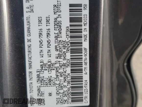 2020 Toyota Tacoma SR z VIN 3TYSX5ENXLT001734, wystawiony jako Copart lot #42916315 z przebiegiem 44 213 mil mil oraz Szkoda całkowita • Salvage title. Historia ofert i sprzedaży dostępna na DreamBid. Obrazek 12.