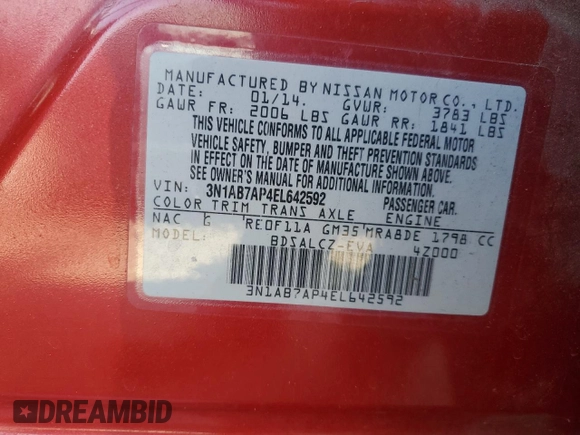 2014 Nissan Sentra SV with VIN 3N1AB7AP4EL642592, listed as a Copart auction lot 59152145 with 140,829 mi miles and Salvage title. Bid and sale history available at DreamBid. Image 12.