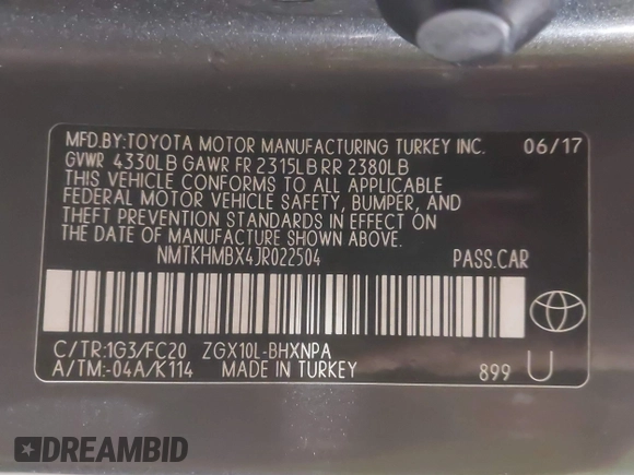 2018 Toyota C-HR XLE with VIN NMTKHMBX4JR022504, listed as a IAAI auction lot 41400793 with 103,439 mi miles and . Bid and sale history available at DreamBid. Image 9.