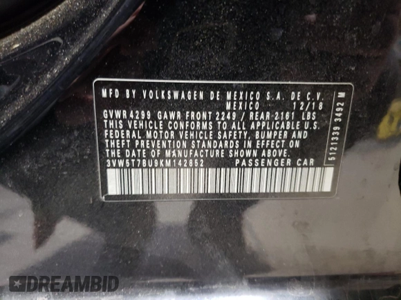2019 Volkswagen Jetta GLI S z VIN 3VW5T7BU9KM142852, wystawiony jako Copart lot #49419395 z przebiegiem 99 203 mil mil oraz Szkody całkowita. Historia ofert i sprzedaży dostępna na DreamBid. Obrazek 12.