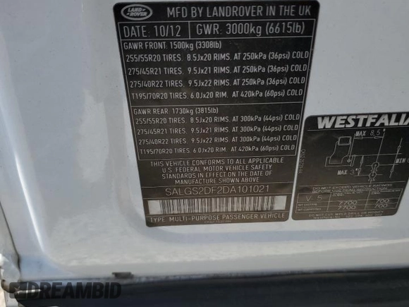 2013 Land Rover Range Rover HSE z VIN SALGS2DF2DA101021, wystawiony jako Copart lot #49463395 z przebiegiem 207 106 mil mil oraz Szkoda całkowita • Salvage title. Historia ofert i sprzedaży dostępna na DreamBid. Obrazek 14.
