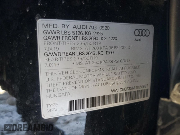 2021 Audi Q3 S line Premium with VIN WA1DECF39M1024927, listed as a Copart auction lot 41340675 with 100,886 mi miles and Salvage Title. Bid and sale history available at carsss.com. Image 15.