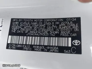 2024 Toyota Prius LE with VIN JTDACAAU7R3031762, listed as a IAAI auction lot 41051120 with 8,448 mi miles. Bid and sale history available at carsss.com. Image 9.