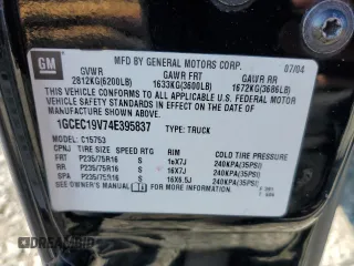 2004 Chevrolet Silverado 1500 Work Truck with VIN 1GCEC19V74E395837, listed as a Copart auction lot 82955004 with 277,584 mi miles and Salvage Title. Bid and sale history available at carsss.com. Image 12.