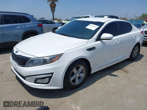 2015 Kia Optima LX with VIN KNAGM4A78F5661726, listed as a IAAI auction lot 42161244 with 105,521 mi miles. Bid and sale history available at carsss.com. Image 2.