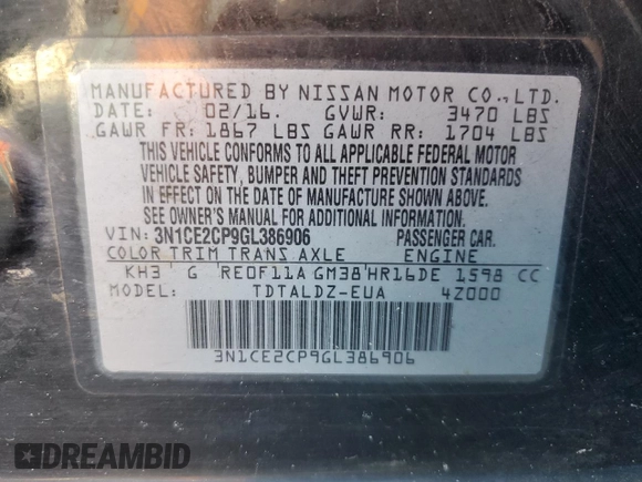 2016 Nissan Note S z VIN 3N1CE2CP9GL386906, wystawiony jako Copart lot #61147565 z przebiegiem 167 358 mil mil oraz Czysty tytuł • Clean title. Historia ofert i sprzedaży dostępna na DreamBid. Obrazek 12.