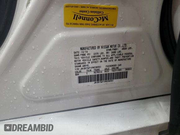 2015 Infiniti Q50 Premium z VIN JN1BV7AP1FM336551, wystawiony jako Copart lot #56077035 z przebiegiem 91 244 mil mil oraz Szkoda całkowita • Salvage title. Historia ofert i sprzedaży dostępna na DreamBid. Obrazek 12.