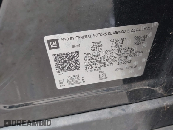 2020 GMC Terrain SLE with VIN 3GKALMEV7LL101653, listed as a IAAI auction lot 41787991 with 31,242 mi miles. Bid and sale history available at carsss.com. Image 9.
