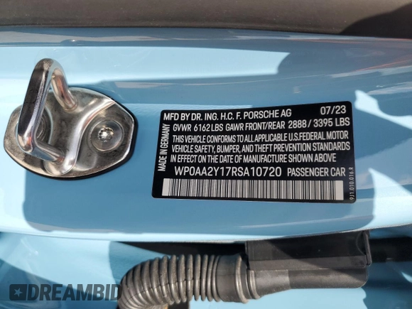 2024 Porsche Taycan z VIN WP0AA2Y17RSA10720, wystawiony jako Copart lot #50988475 z przebiegiem 2 836 mil mil oraz Szkoda całkowita • Salvage title. Historia ofert i sprzedaży dostępna na DreamBid. Obrazek 12.