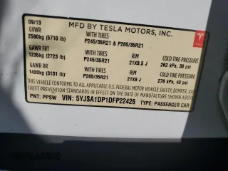 2013 Tesla Model S Performance with VIN 5YJSA1DP1DFP22426, listed as a Copart auction lot 66045915 with 88,757 mi miles and Salvage title. Bid and sale history available at DreamBid. Image 14.