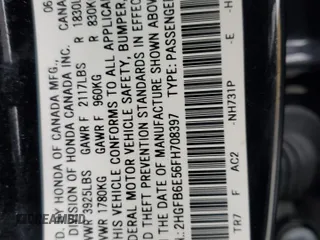 2015 Honda Civic Sedan Si with VIN 2HGFB6E56FH708397, listed as a Copart auction lot 53377305 with 112,385 mi miles and Clean Title. Bid and sale history available at carsss.com. Image 12.