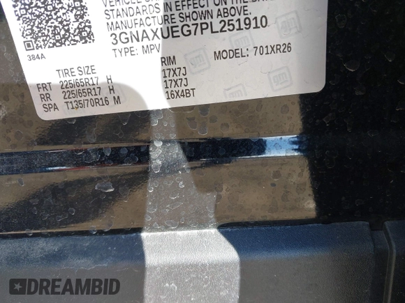 2023 Chevrolet Equinox LT with VIN 3GNAXUEG7PL251910, listed as a IAAI auction lot 41866201 with 15,521 mi miles and . Bid and sale history available at DreamBid. Image 9.