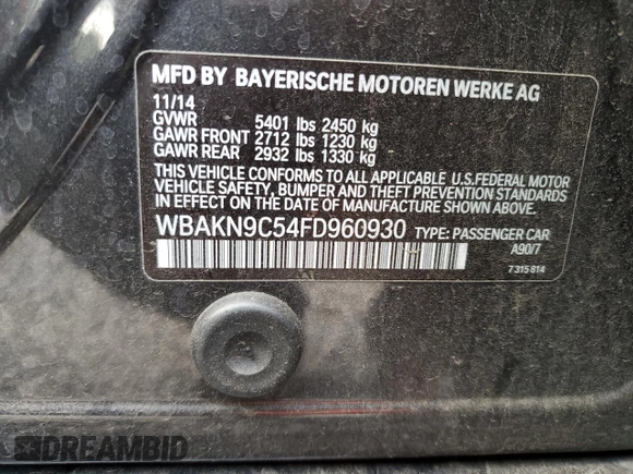 2015 BMW 5 Series 550i с VIN WBAKN9C54FD960930, выставлен на аукционе Copart как лот 56240895 с пробегом 85 276 миль миль и Чистый • Clean title. История ставок и продаж доступна на DreamBid. Изображение 12.