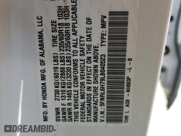 2020 Honda Odyssey EX-L z VIN 5FNRL6H79LB040523, wystawiony jako Copart lot #57383005 z przebiegiem 105 754 mil mil oraz Szkoda całkowita • Salvage title. Historia ofert i sprzedaży dostępna na DreamBid. Obrazek 13.
