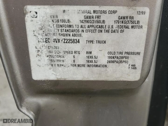 2000 Chevrolet Silverado 1500 with VIN 1GCEC14VXYZ225834, listed as a Copart auction lot 80225944 with 133,381 mi miles and Salvage Title. Bid and sale history available at carsss.com. Image 13.