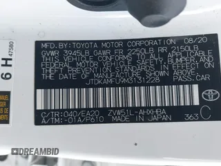 2021 Toyota Prius L Eco z VIN JTDKAMFU9M3131228, wystawiony jako IAAI lot #41257117 z przebiegiem 72 840 mil mil oraz . Historia ofert i sprzedaży dostępna na DreamBid. Obrazek 9.