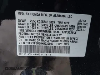 2019 Honda Pilot Touring 7-Passenger with VIN 5FNYF6H60KB030990, listed as a IAAI auction lot 42160762 with 68,807 mi miles and . Bid and sale history available at DreamBid. Image 9.