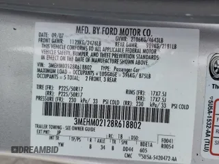 2008 Mercury Milan Premier with VIN 3MEHM02128R618802, listed as a Copart auction lot 46654355 with 72,735 mi miles and Salvage Title. Bid and sale history available at carsss.com. Image 14.