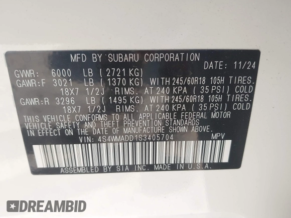 2025 Subaru Ascent Premium z VIN 4S4WMADD1S3405704, wystawiony jako IAAI lot #41772868 z przebiegiem 2 999 mil mil oraz . Historia ofert i sprzedaży dostępna na DreamBid. Obrazek 9.