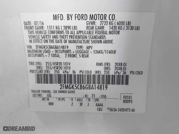 2016 Ford Flex SEL with VIN 2FMGK5C86GBA14819, listed as a IAAI auction lot 41896734 with 120,047 mi miles. Bid and sale history available at carsss.com. Image 9.