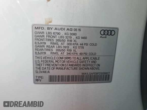 2015 Audi Q7 Premium Plus z VIN WA1LGAFE8FD026827, wystawiony jako Copart lot #55483895 z przebiegiem 102 239 mil mil oraz Szkoda całkowita • Salvage title. Historia ofert i sprzedaży dostępna na DreamBid. Obrazek 13.