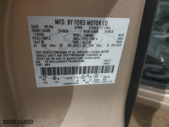 2007 Ford Escape Hybrid with VIN 1FMCU59H77KA93746, listed as a Copart auction lot 82349254 with 162,917 mi miles and Salvage Title. Bid and sale history available at carsss.com. Image 15.