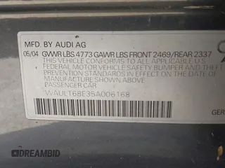 2005 Audi A4 3.0L с VIN WAULT68E35A006168, выставлен на аукционе IAAI как лот 41843262 с пробегом 125 218 миль миль и . История ставок и продаж доступна на DreamBid. Изображение 9.