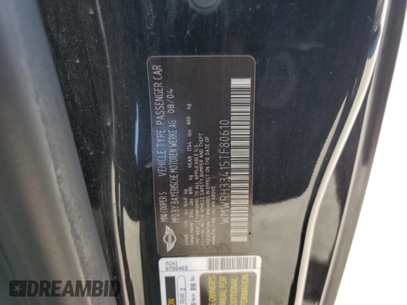 2005 MINI Convertible S z VIN WMWRH33415TF80610, wystawiony jako Copart lot #52642865 z przebiegiem 82 141 mil mil oraz Szkoda całkowita • Salvage title. Historia ofert i sprzedaży dostępna na DreamBid. Obrazek 14.
