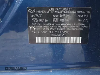 2017 Hyundai Sonata SE with VIN 5NPE24AF9HH551603, listed as a IAAI auction lot 40861742 with 122,356 mi miles. Bid and sale history available at carsss.com. Image 9.