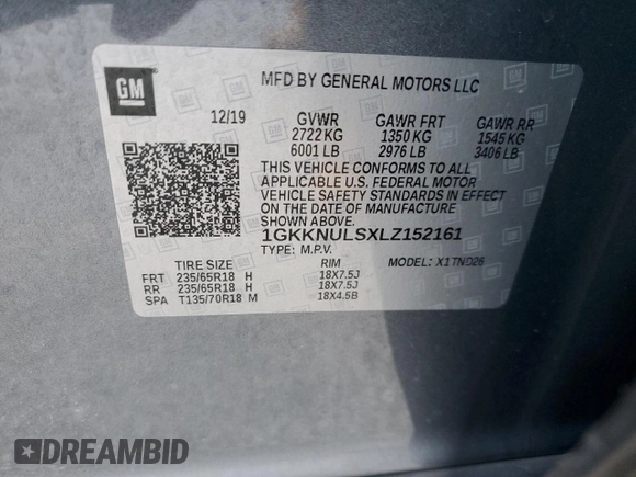 2020 GMC Acadia SLT with VIN 1GKKNULSXLZ152161, listed as a Copart auction lot 48439495 with 53,930 mi miles and Salvage Title. Bid and sale history available at DreamBid. Image 15.