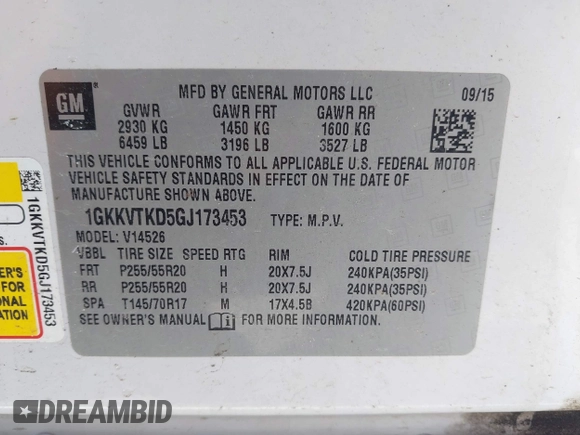 2016 GMC Acadia Denali with VIN 1GKKVTKD5GJ173453, listed as a IAAI auction lot 42021769 with 87,243 mi miles and . Bid and sale history available at DreamBid. Image 9.