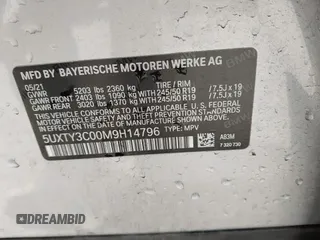 2021 BMW X3 sDrive30i with VIN 5UXTY3C00M9H14796, listed as a IAAI auction lot 41848261 with 50,245 mi miles and . Bid and sale history available at DreamBid. Image 9.