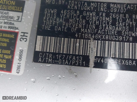 2008 Toyota Camry Hybrid with VIN 4T1BB46KX8U039178, listed as a IAAI auction lot 41868644 with 157,604 mi miles. Bid and sale history available at carsss.com. Image 9.