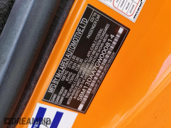 2016 McLaren 570S z VIN SBM13DAA7GW000814, wystawiony jako Copart lot #55457784 z przebiegiem 31 324 mil mil oraz . Historia ofert i sprzedaży dostępna na DreamBid. Obrazek 12.