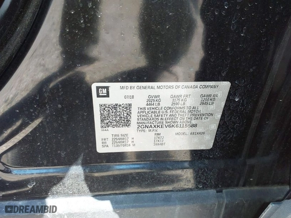 2019 Chevrolet Equinox LT with VIN 2GNAXKEV6K6115588, listed as a IAAI auction lot 41749742 with 60,356 mi miles. Bid and sale history available at carsss.com. Image 9.