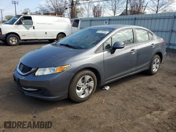 2013 Honda Civic LX with VIN 19XFB2F57DE212202, listed as a Copart auction lot 54188345 with 121,369 mi miles and Salvage Title. Bid and sale history available at DreamBid. Image 1.