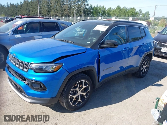 2024 Jeep Compass Limited with VIN 3C4NJDCNXRT125377, listed as a IAAI auction lot 42189901 with 28,822 mi miles and . Bid and sale history available at carsss.com. Image 2.