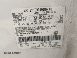 2013 Ford Explorer XLT with VIN 1FM5K8D87DGA79075, listed as a IAAI auction lot 42027067 with 152,068 mi miles and . Bid and sale history available at carsss.com. Image 9.
