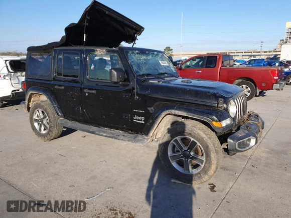 2020 Jeep Wrangler Unlimited Sahara with VIN 1C4HJXEN0LW168087, listed as a Copart auction lot 48048495 with 73,750 mi miles and Salvage Title. Bid and sale history available at carsss.com. Image 4.