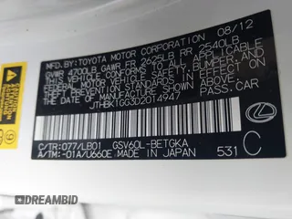 2013 Lexus ES 250 с VIN JTHBK1GG3D2014947, выставлен на аукционе IAAI как лот 42255725 с пробегом 101 370 миль миль и . История ставок и продаж доступна на DreamBid. Изображение 9.