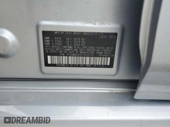 2014 Subaru Legacy Premium with VIN 4S3BMBD65E3016174, listed as a Copart auction lot 63351485 with 187,140 mi miles and Clean title. Bid and sale history available at DreamBid. Image 12.