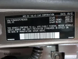 2012 Volvo S80 3.2L with VIN YV1940AS7C1163930, listed as a Copart auction lot 53508354 with 132,314 mi miles and Salvage Title. Bid and sale history available at carsss.com. Image 12.